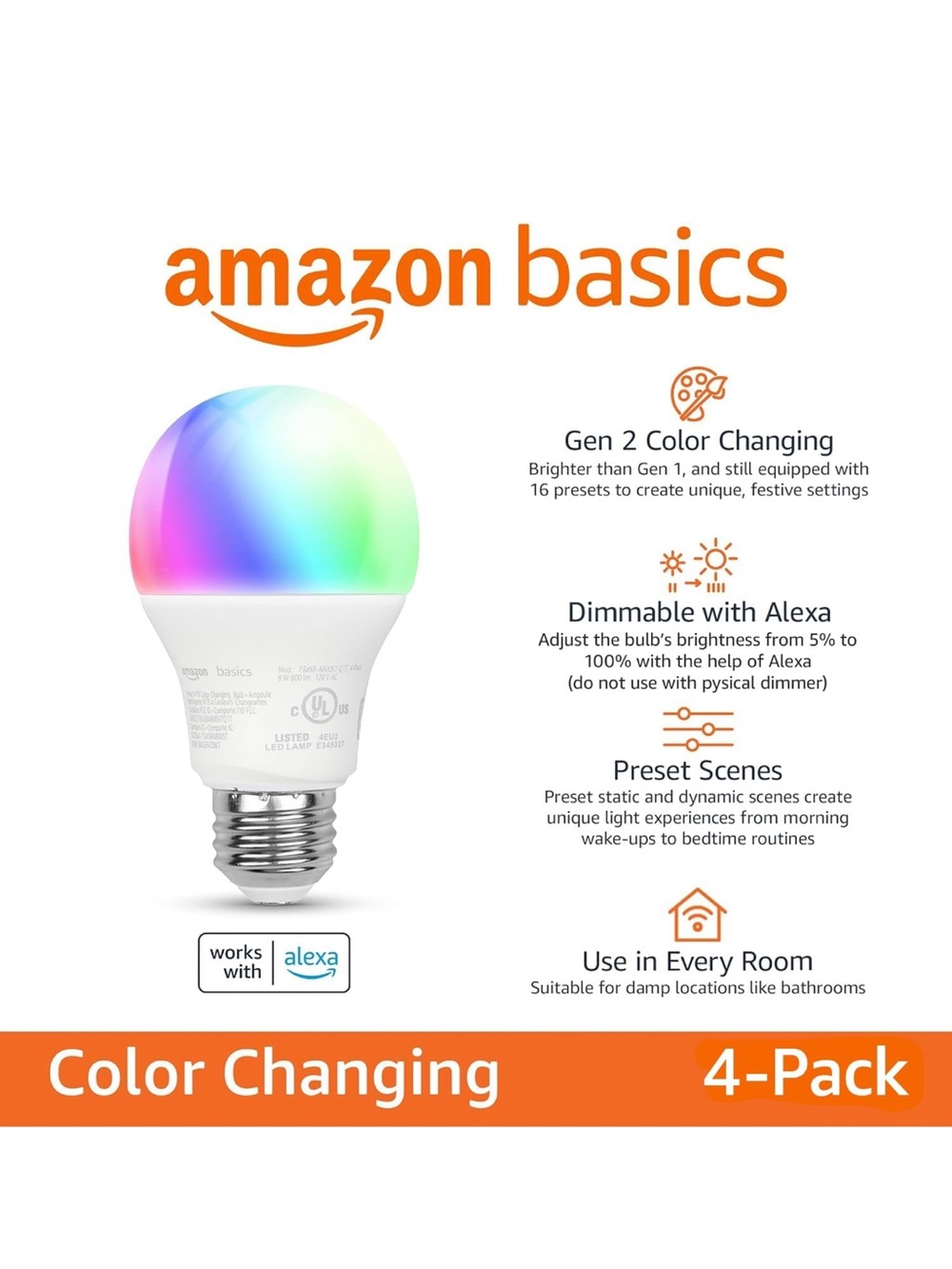 Amazon Basics Smart Color-Changing LED Bulbs (Set of 3) - Multi-Color - Picture 2 of 3